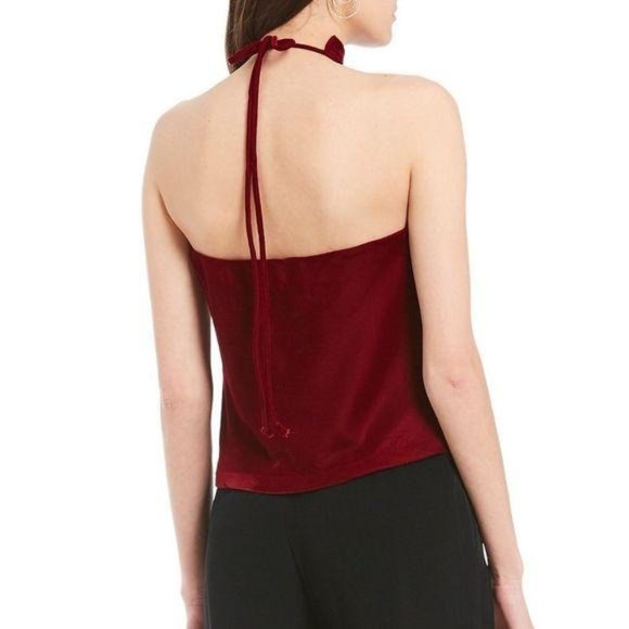M.S.S.P. Velvet Halter Sleeveless Twisted Tie Back Garnet Red Top X-Large NWT - Picture 2 of 4